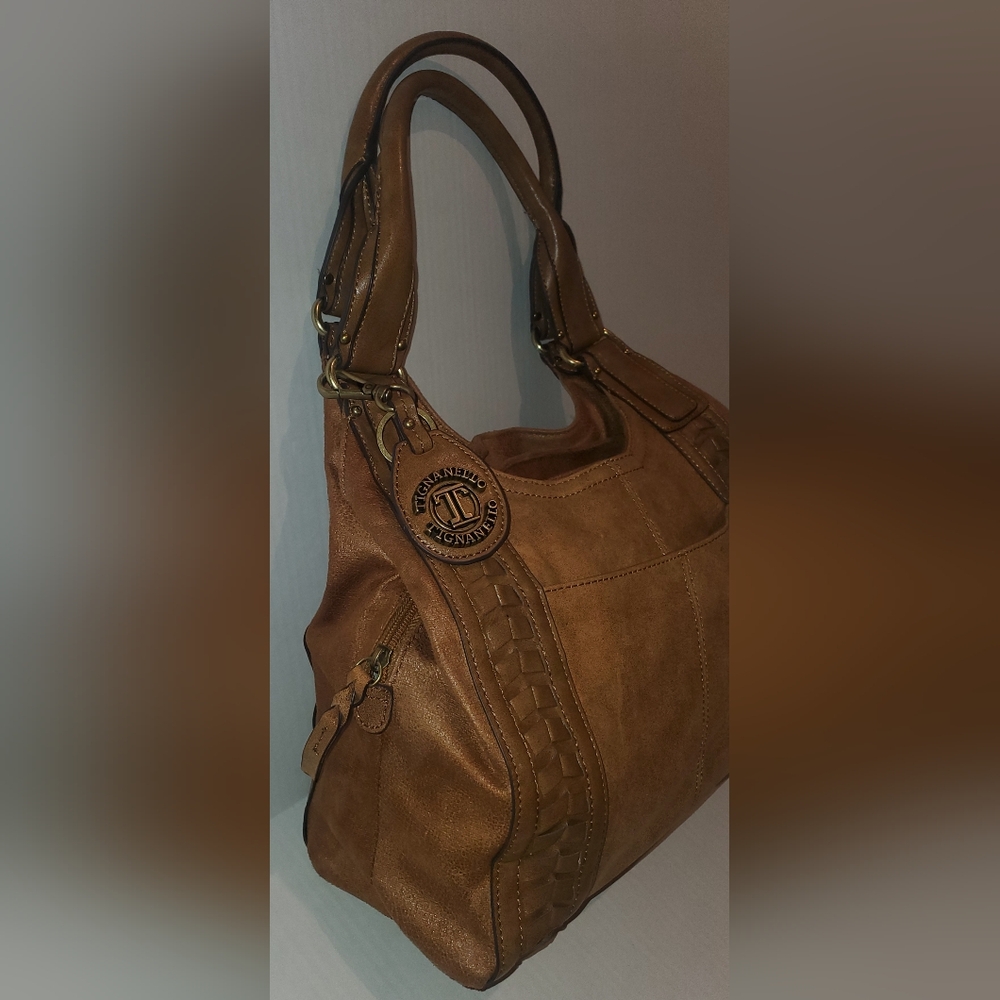 Tignanello Leather Satchel Handbag Cognac Color - Picture 3 of 17